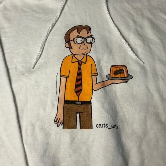 The Office Dwight Schrute Pudding Funny Cartoon White Hoodie XL - Picture 3 of 6